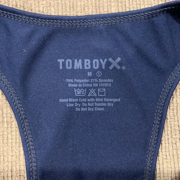 TomboyX Active Racerback Swim Top - Navy with Neon Yellow - Size Medium - Picture 3 of 3